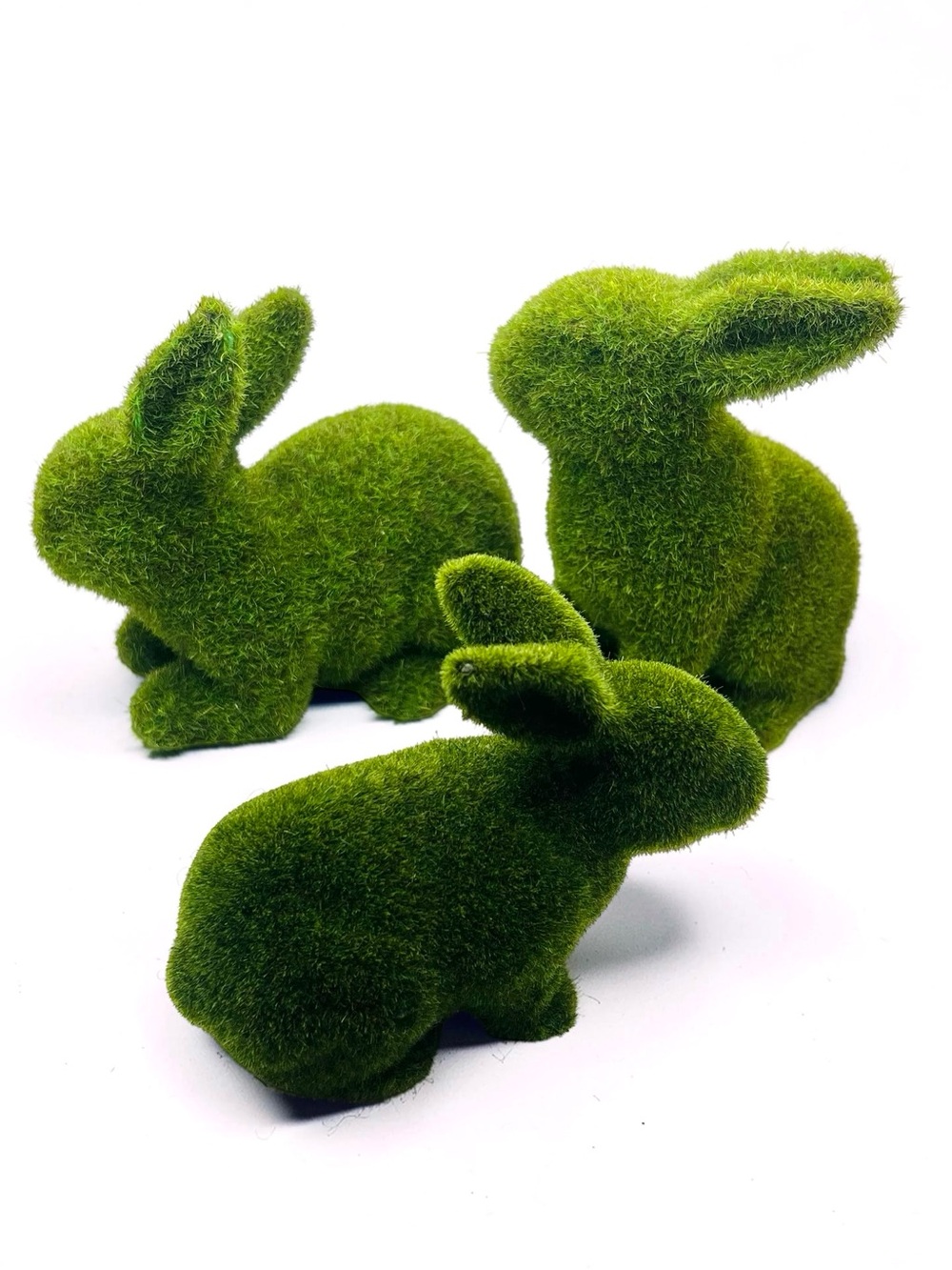 Green Decorative Moss Bunny Figurines - Set of 3